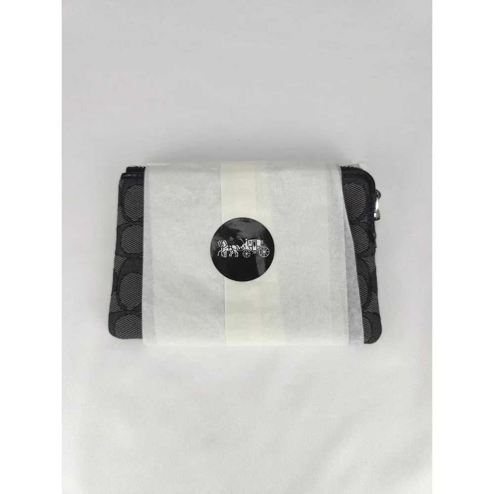 Coach Corner Zip Wristlet‎ Signature Canvas Black/Smoke